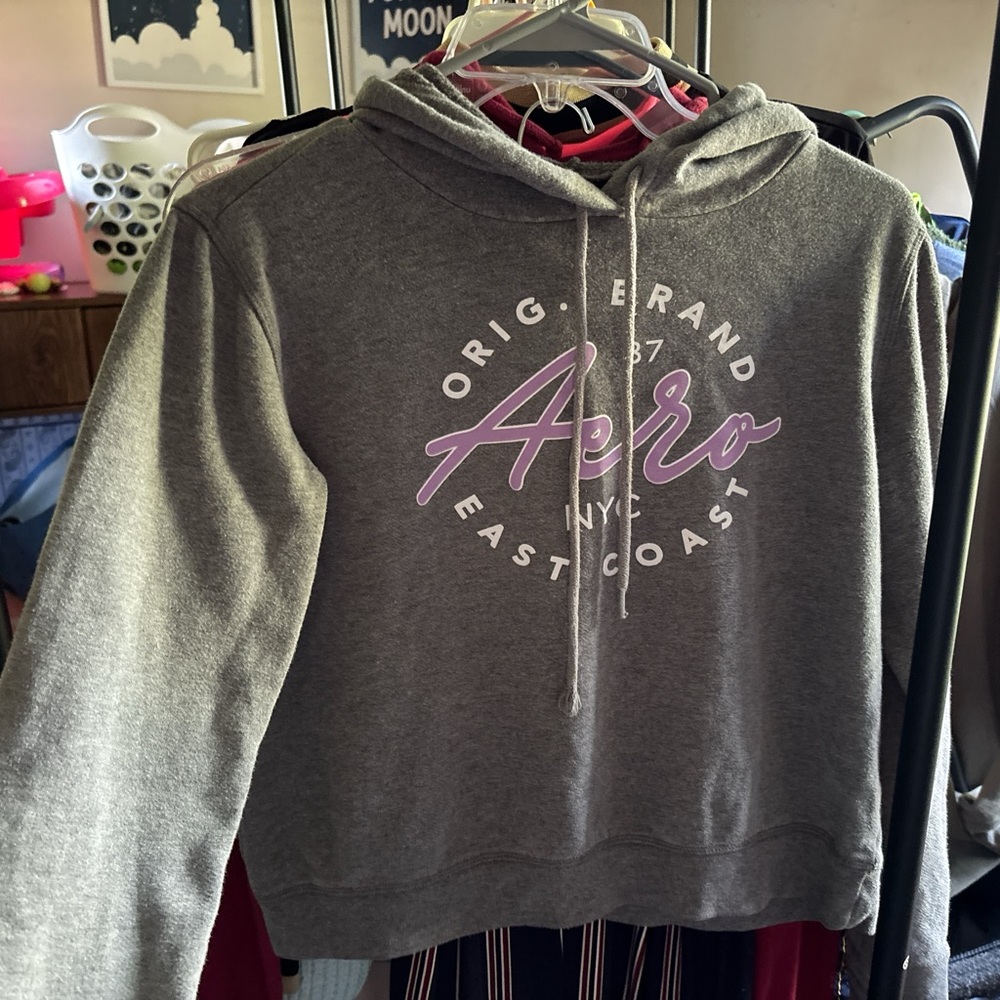 Gray Hoodie with Purple Aero Logo